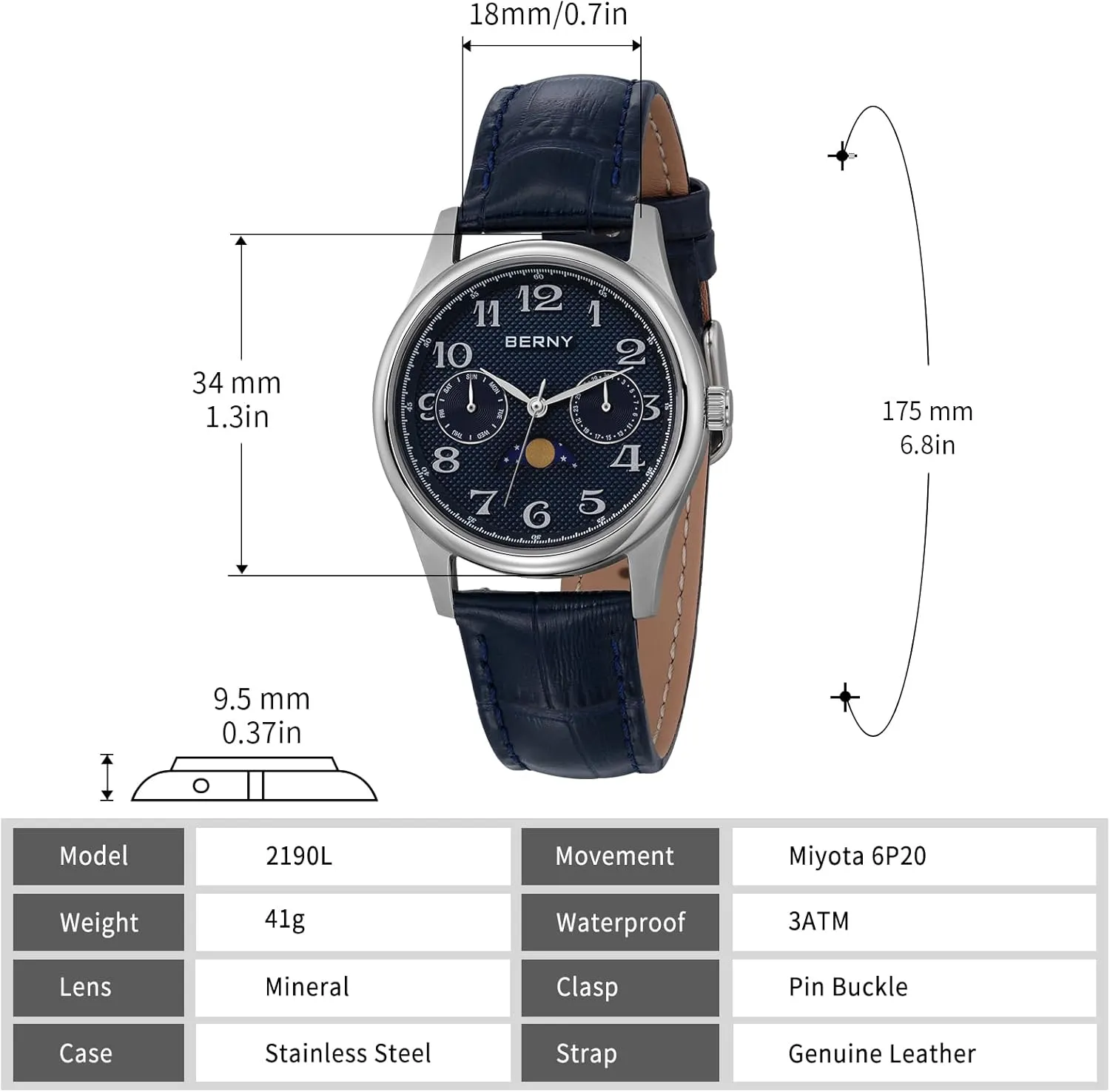 Watches Stainless Steel Case Sub-dail with Date Day Calendar BERNY Silver Watch for Women Moon Phase Watches Ladies Quartz Wristwatch Easy skip devastate pilot Read Arabic Numerals Dial Multi-Function Analog 