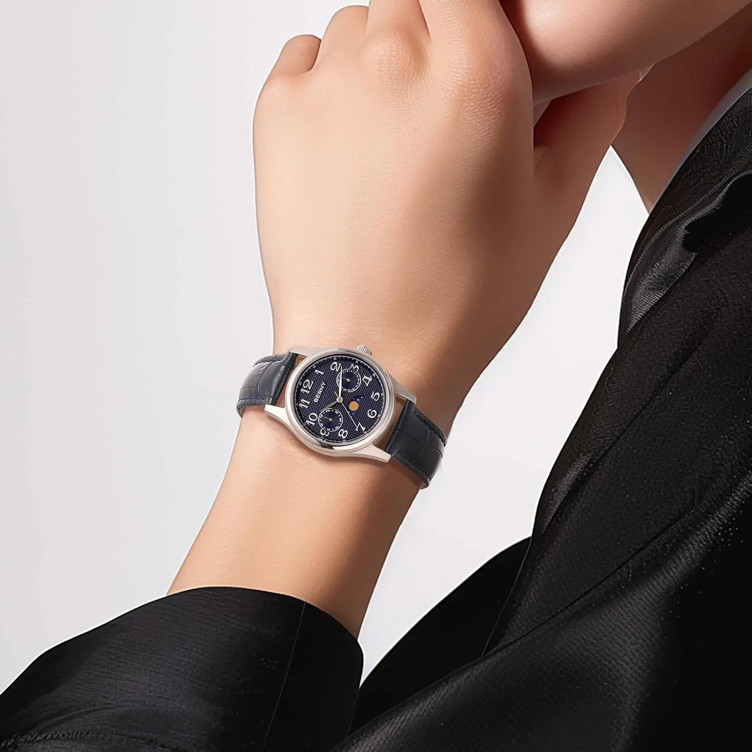 Watches Stainless Steel Case Sub-dail with Date Day Calendar BERNY Silver Watch for Women Moon Phase Watches Ladies Quartz Wristwatch Easy skip devastate pilot Read Arabic Numerals Dial Multi-Function Analog 