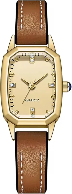 Watches Vintage Rectangular Analog Quartz Watch Leather Band Wrist substrate Watch Womens Small Gold 
