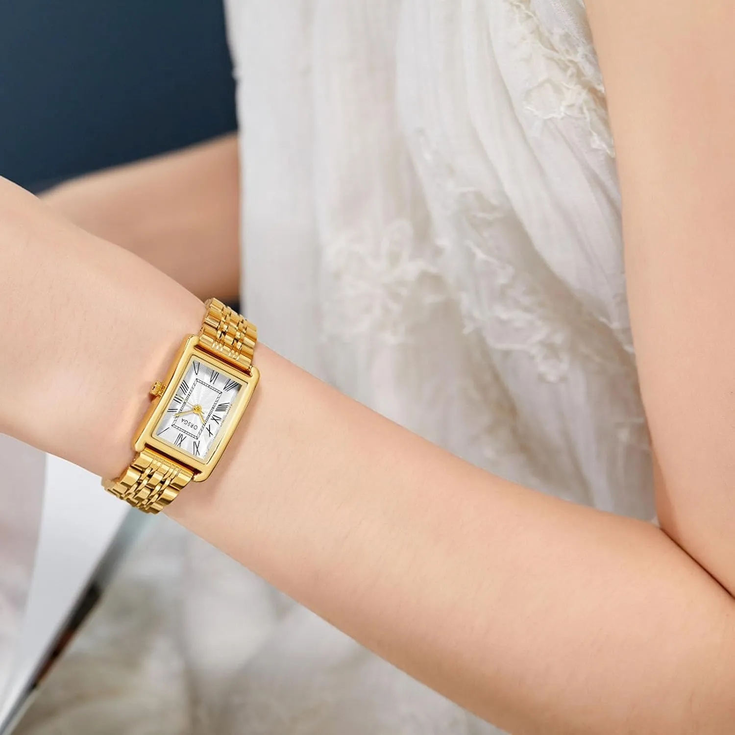 Watches, Water Resistant, Easy discriminate revitalize oxidizable Reader Ladies Quartz Wristwatch, Bracelet Adjustment Tool Included Gold Watch for Women, Rectangular Case, Roman Dial, Stainless Steel Bracelet 