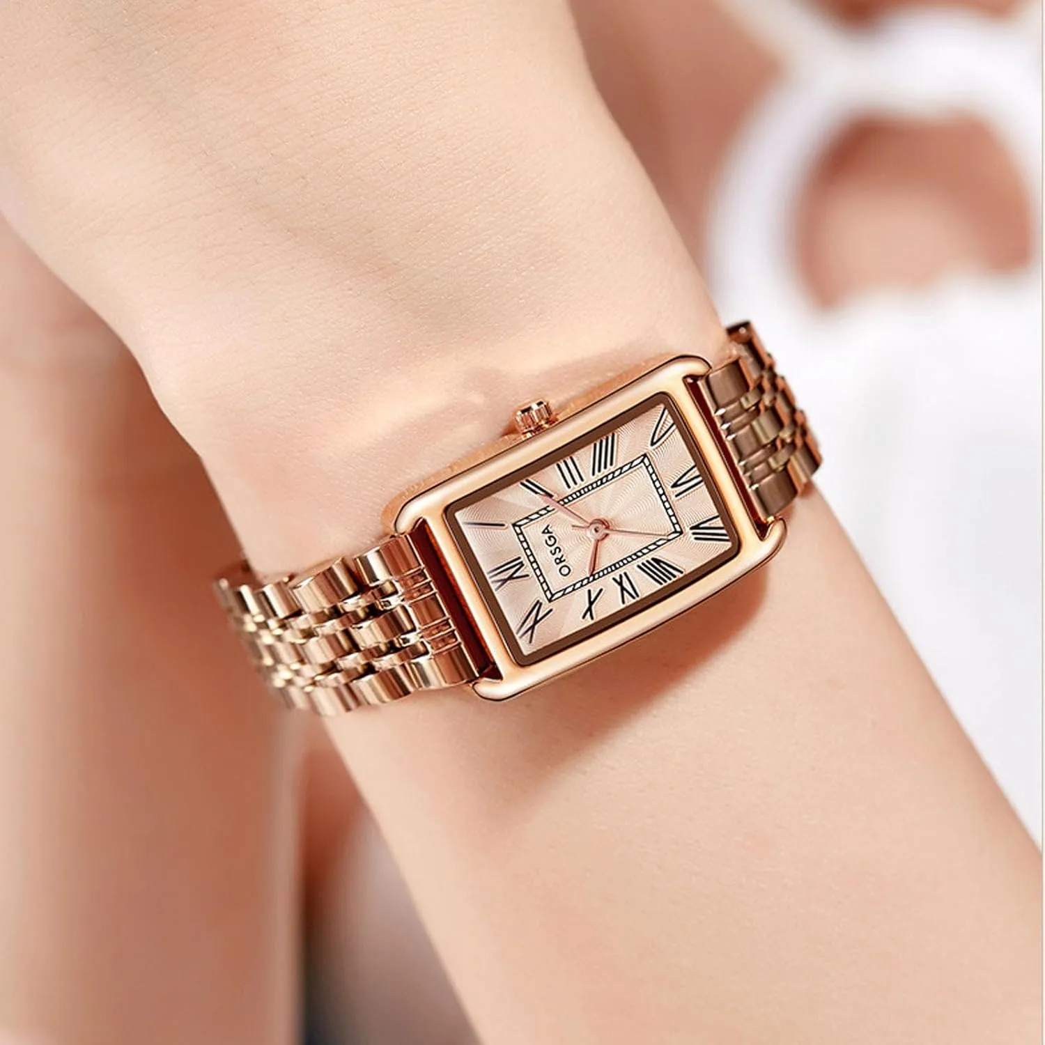 Watches, Water Resistant, Easy discriminate revitalize oxidizable Reader Ladies Quartz Wristwatch, Bracelet Adjustment Tool Included Gold Watch for Women, Rectangular Case, Roman Dial, Stainless Steel Bracelet 