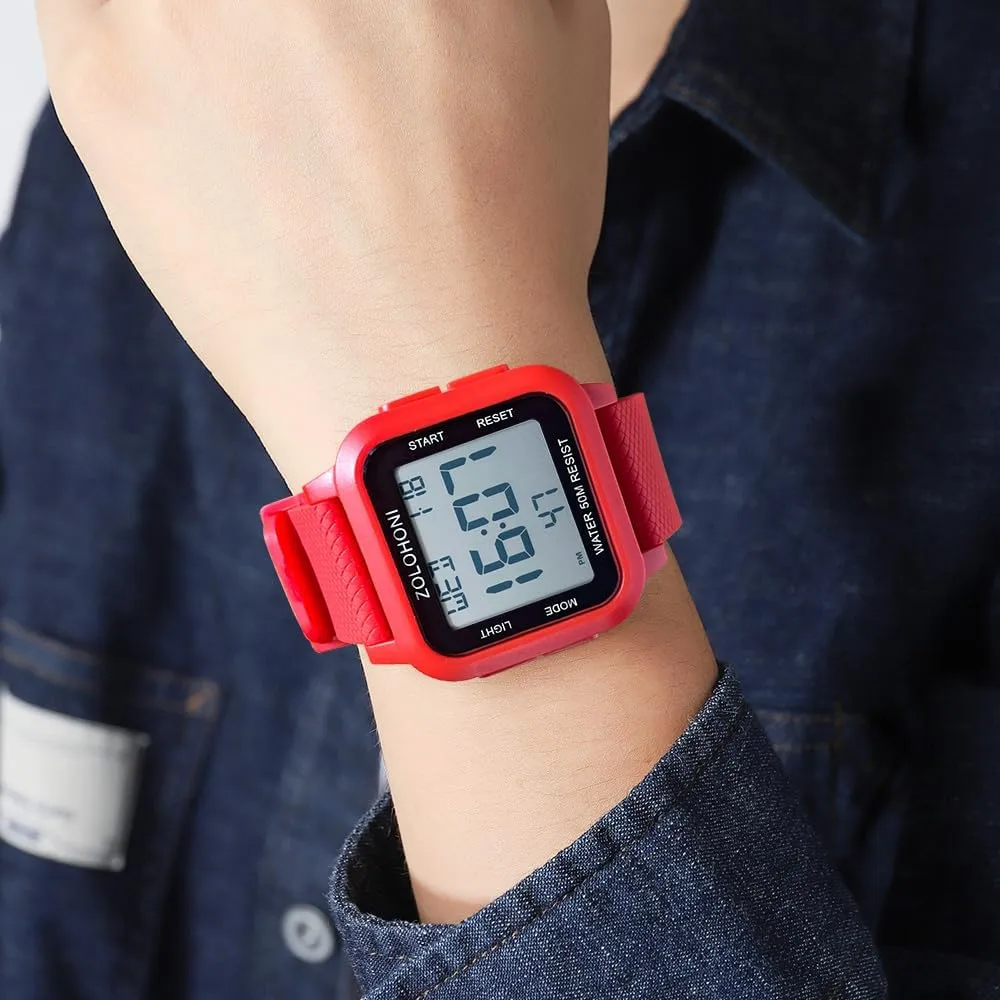 Watches Waterproof Large Face Dual Time Date Watch Men??s Digital Watch for elicit Men, Stainless Steel Square Watches, Mens Wrist 