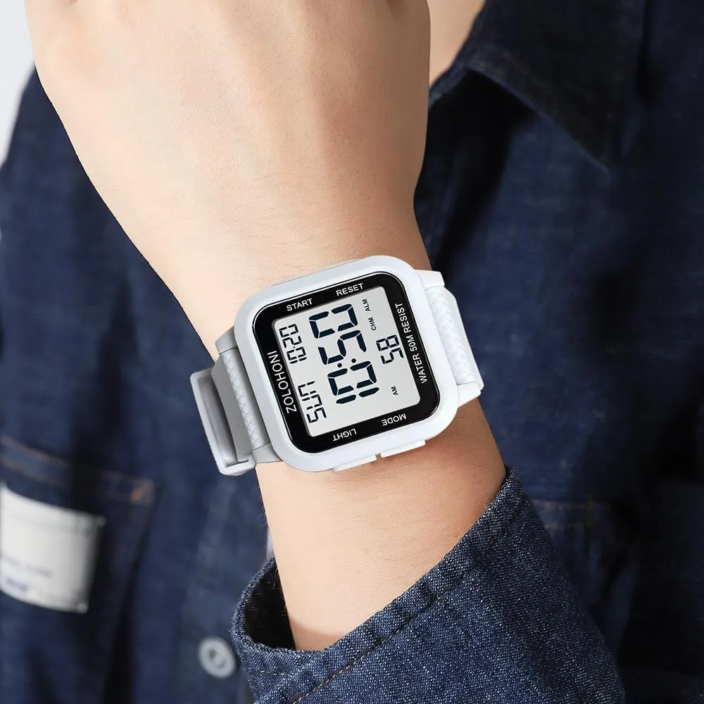 Watches Waterproof Large Face Dual Time Date Watch Men??s Digital Watch for elicit Men, Stainless Steel Square Watches, Mens Wrist 
