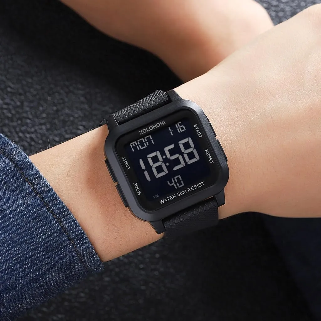 Watches Waterproof Large Face Dual Time Date Watch Men??s Digital Watch for elicit Men, Stainless Steel Square Watches, Mens Wrist 