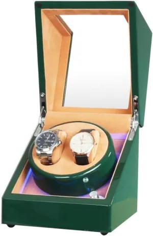 Watches, with LED Light, Green Piano Paint Exterior, Silent Motor, strap commodity 4 Rotation Modes Watch Winder Display Watch Box Case Watch Storage Double Watch Winder Box for Automatic 