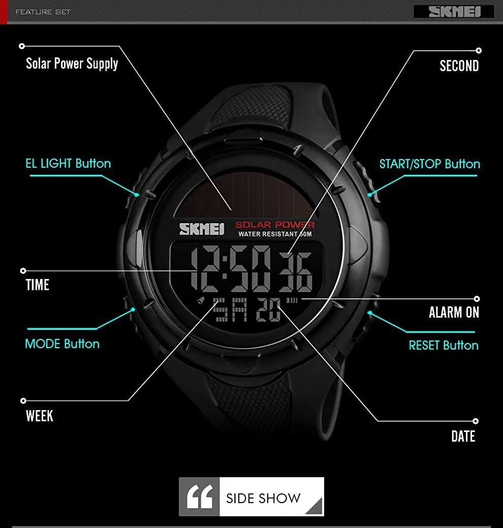 Watches with PU Band Outdoor Mens Watches Waterproof Solar Power Digital Watch Fashion Men Clock rhinoceros Sports Wrist 