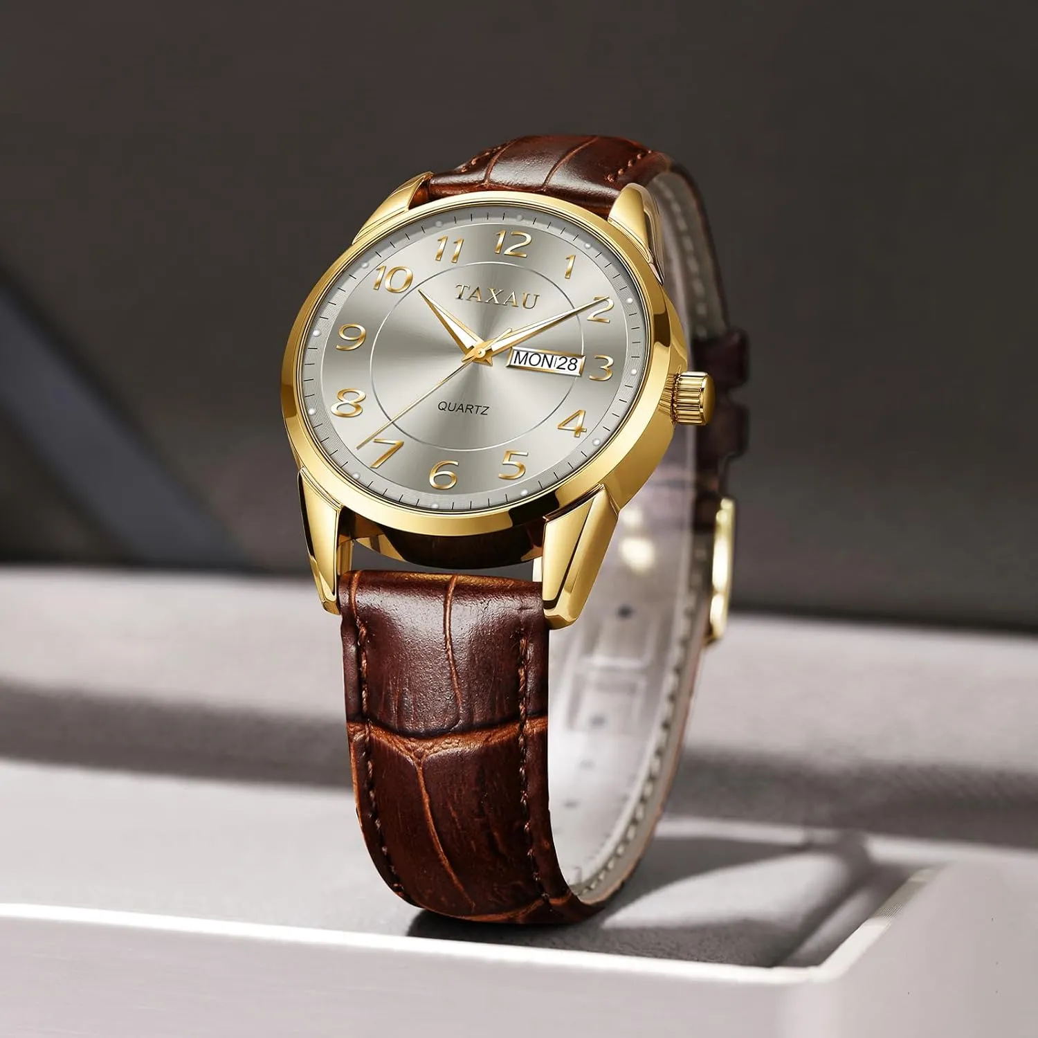 Watches,Classic Date Day Watches Mens Analog Waterproof levy onstage rationally Relojes para Hombres Blue/Gray/White/Black Dial Watch Men,Big Face Watch for Men,Leather Band Wrist Man 