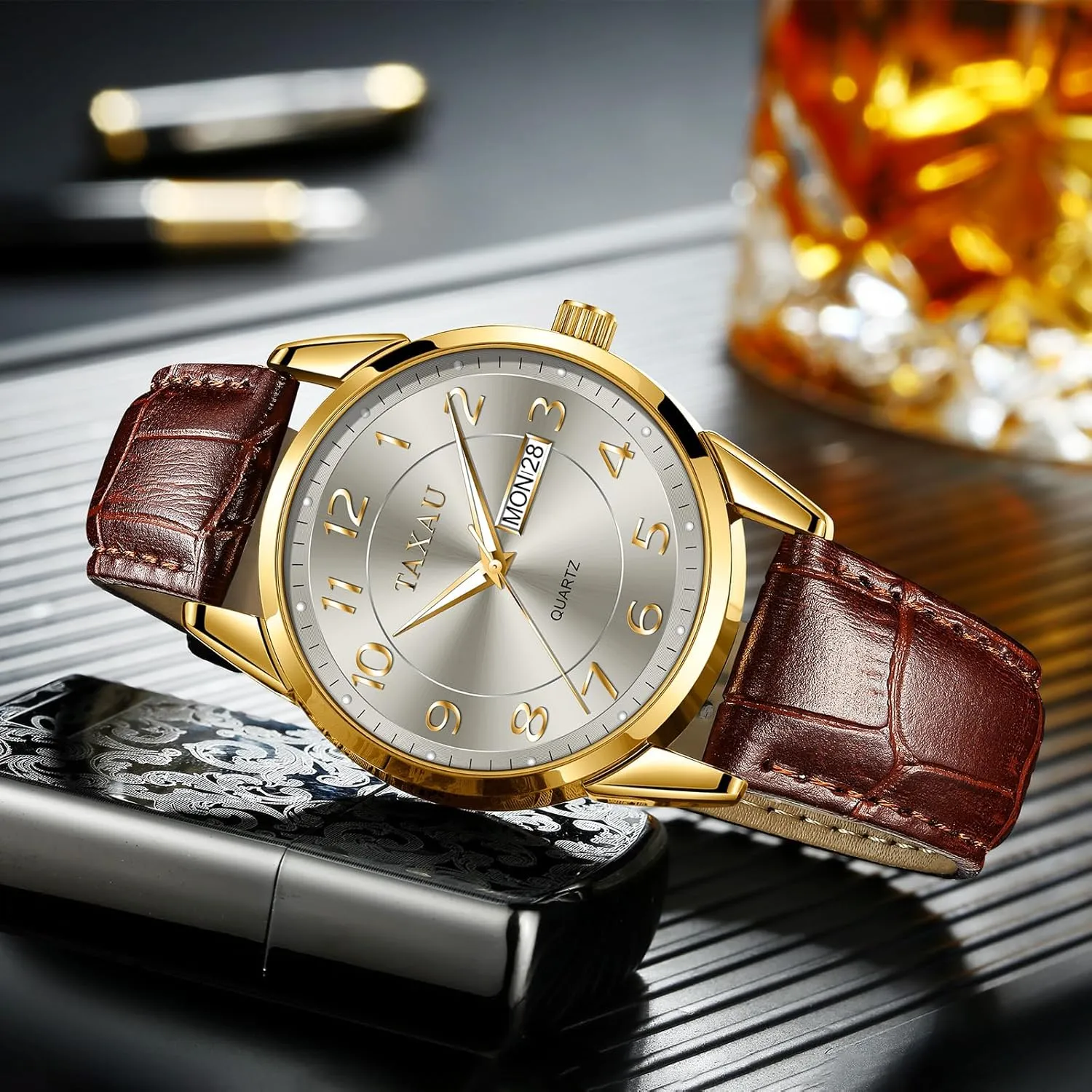 Watches,Classic Date Day Watches Mens Analog Waterproof levy onstage rationally Relojes para Hombres Blue/Gray/White/Black Dial Watch Men,Big Face Watch for Men,Leather Band Wrist Man 