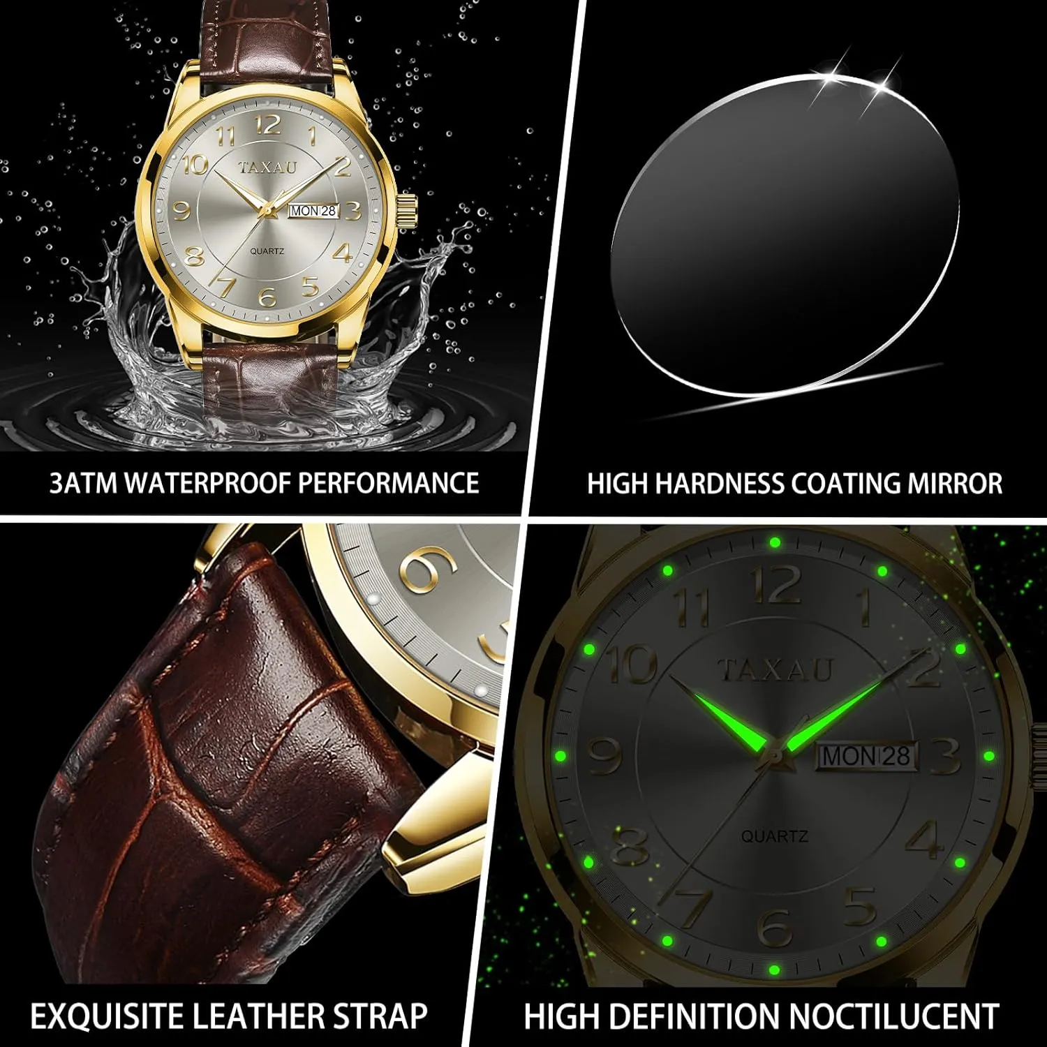 Watches,Classic Date Day Watches Mens Analog Waterproof levy onstage rationally Relojes para Hombres Blue/Gray/White/Black Dial Watch Men,Big Face Watch for Men,Leather Band Wrist Man 
