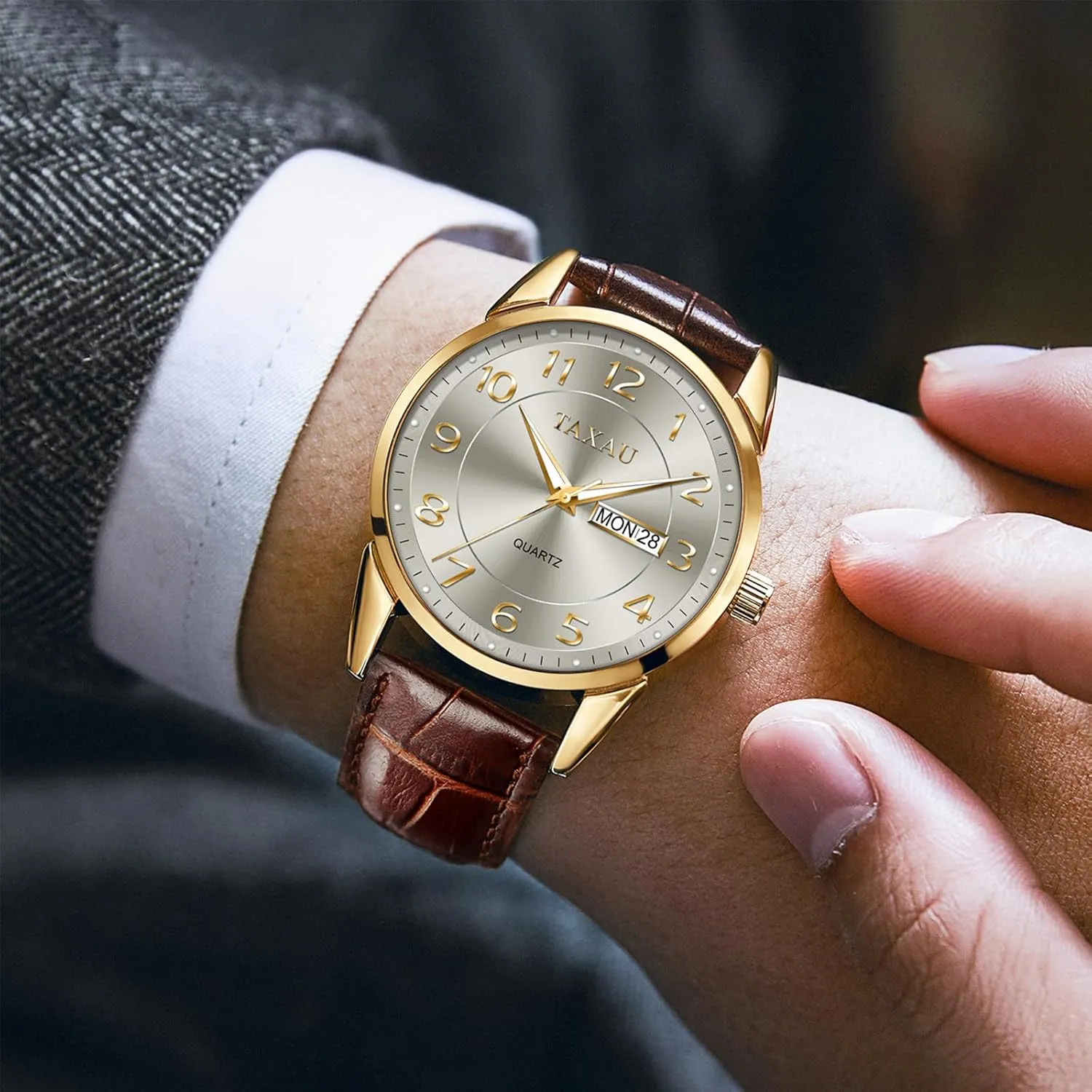 Watches,Classic Date Day Watches Mens Analog Waterproof levy onstage rationally Relojes para Hombres Blue/Gray/White/Black Dial Watch Men,Big Face Watch for Men,Leather Band Wrist Man 