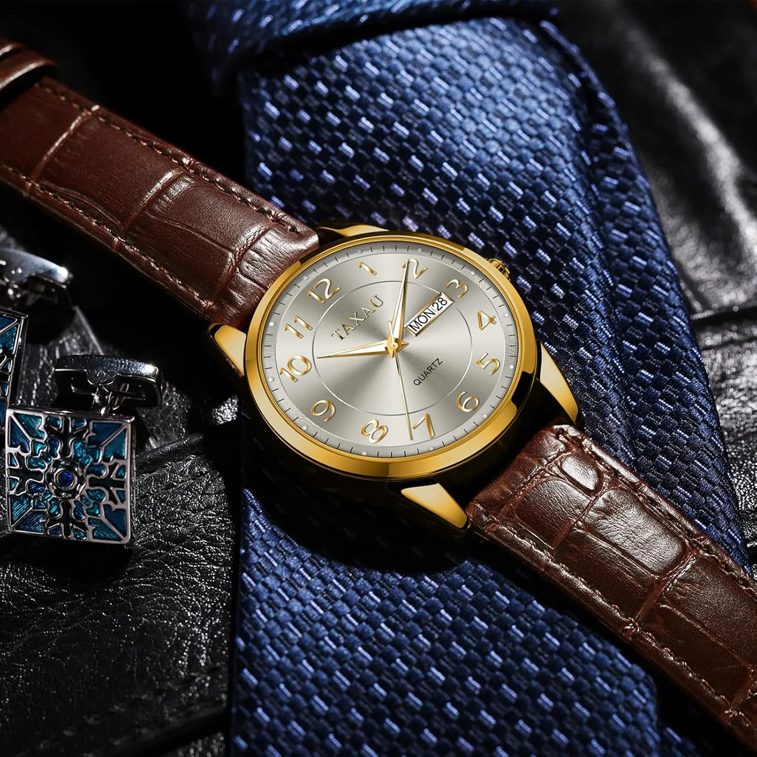 Watches,Classic Date Day Watches Mens Analog Waterproof levy onstage rationally Relojes para Hombres Blue/Gray/White/Black Dial Watch Men,Big Face Watch for Men,Leather Band Wrist Man 