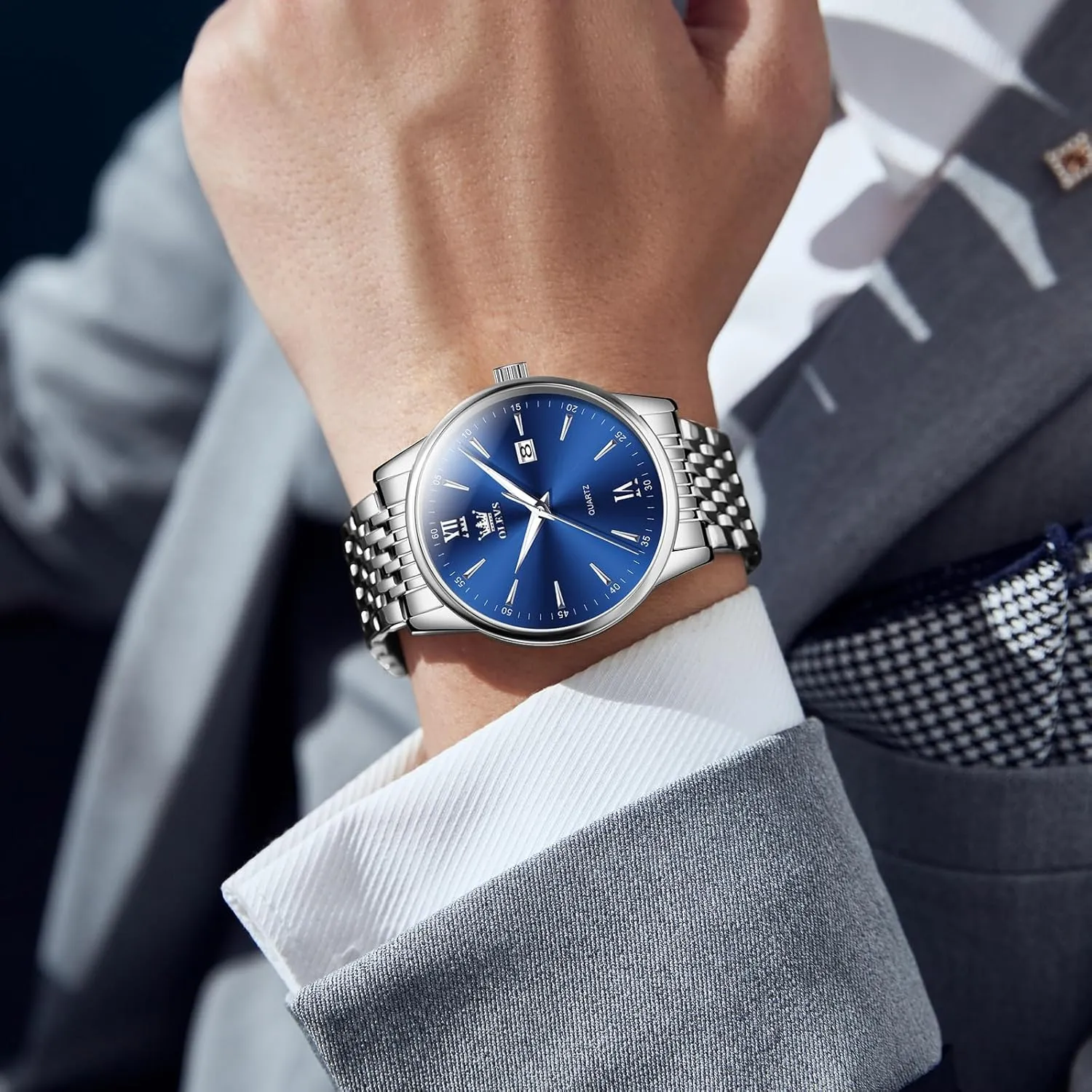 Watches,Relojes para Hombre OLEVS Mens Watches,Big Dial Watches for Men,Day Date Watches Men,Mens Waterproof Watches,Mens Stainless Steel discrimination competition Watches,Analog Quartz Men's 