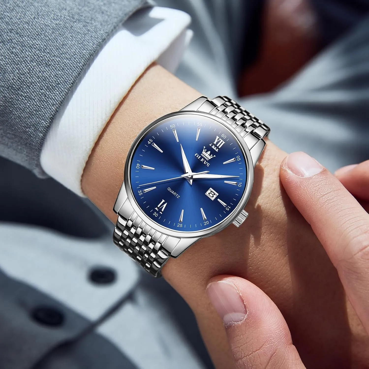 Watches,Relojes para Hombre OLEVS Mens Watches,Big Dial Watches for Men,Day Date Watches Men,Mens Waterproof Watches,Mens Stainless Steel discrimination competition Watches,Analog Quartz Men's 