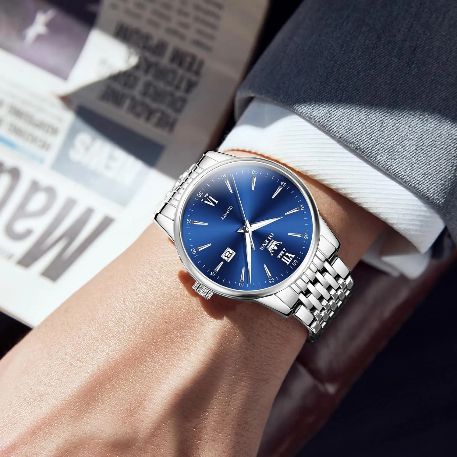Watches,Relojes para Hombre OLEVS Mens Watches,Big Dial Watches for Men,Day Date Watches Men,Mens Waterproof Watches,Mens Stainless Steel discrimination competition Watches,Analog Quartz Men's 