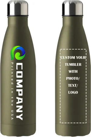 Water Bottle, Double Wall swift Stainless Steel Water Bottle Leak-Proof Thermos, Reusable Water Bottle for Sports & Travel, Army Green, 1 Pack Personalized 17oz Insulated 