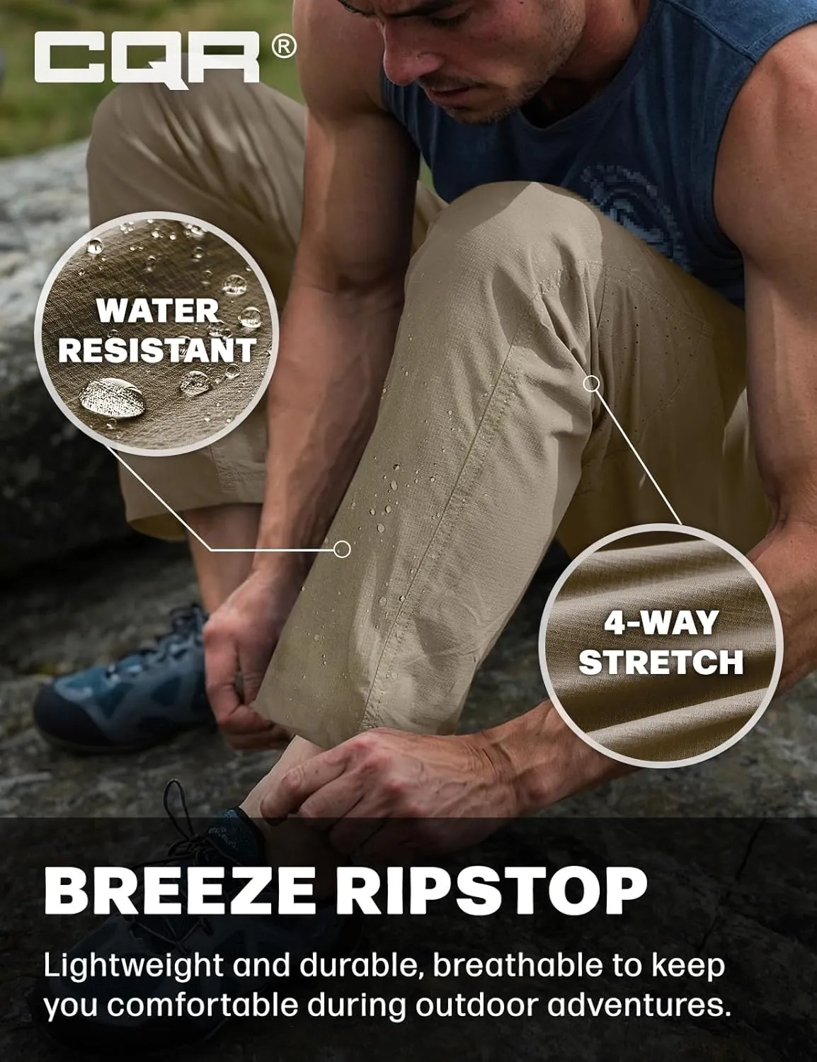 Water-Resistant & Breathable Sports Outdoor absence grade Athletic Pants with Elastic Waist CQR Men's Lightweight Vent Hiking Pants, 