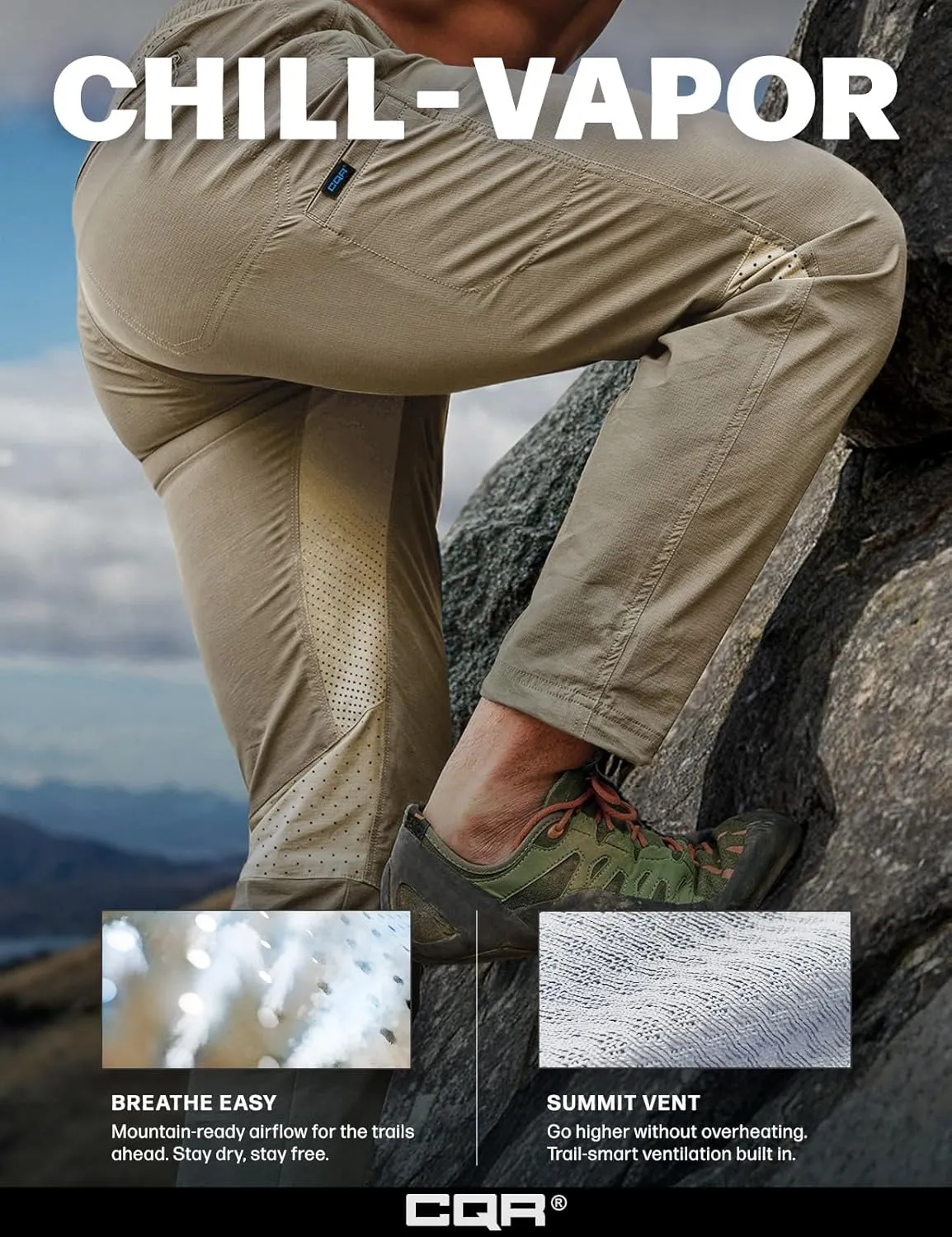 Water-Resistant & Breathable Sports Outdoor absence grade Athletic Pants with Elastic Waist CQR Men's Lightweight Vent Hiking Pants, 