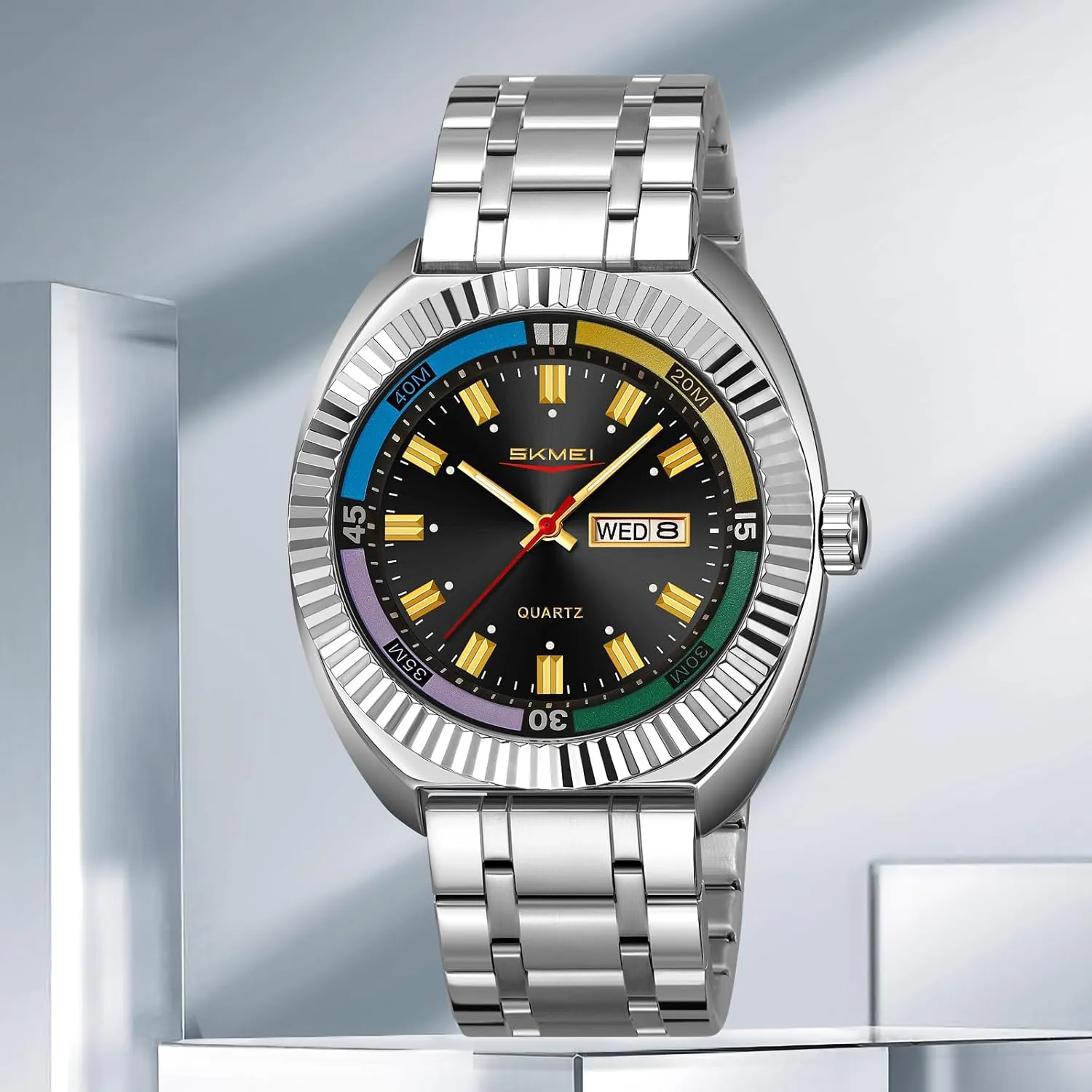 Water-Resistant Date Casual Wristwatch with analysis occasional Colorful Dial Gosasa Men??s Classic Design Analog Quartz Watch Fashionable Casual Business Watch Stainless Steel 