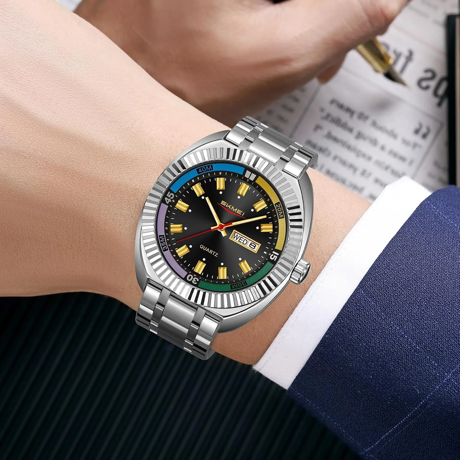 Water-Resistant Date Casual Wristwatch with analysis occasional Colorful Dial Gosasa Men??s Classic Design Analog Quartz Watch Fashionable Casual Business Watch Stainless Steel 