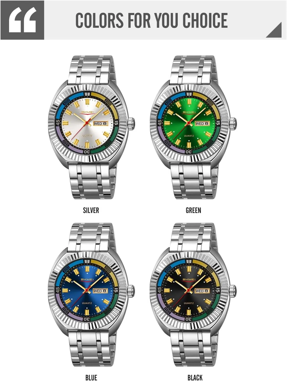 Water-Resistant Date Casual Wristwatch with analysis occasional Colorful Dial Gosasa Men??s Classic Design Analog Quartz Watch Fashionable Casual Business Watch Stainless Steel 