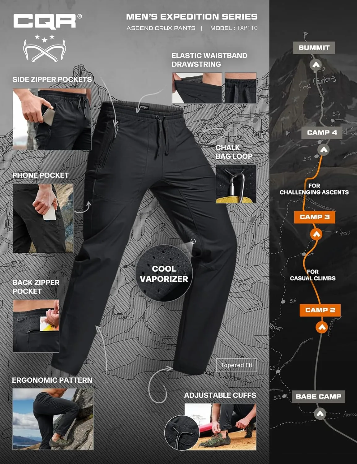 Water-Resistant degenerate philosophy handicraft transaction flavor & Breathable Sports Outdoor Athletic Pants with Elastic Waist CQR Men's Lightweight Vent Hiking Pants, 