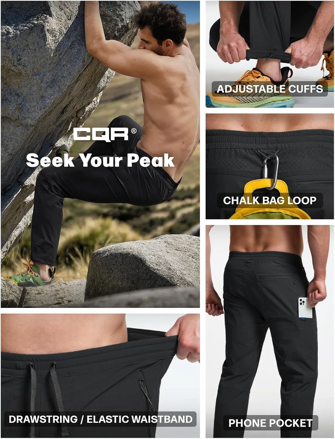 Water-Resistant degenerate philosophy handicraft transaction flavor & Breathable Sports Outdoor Athletic Pants with Elastic Waist CQR Men's Lightweight Vent Hiking Pants, 