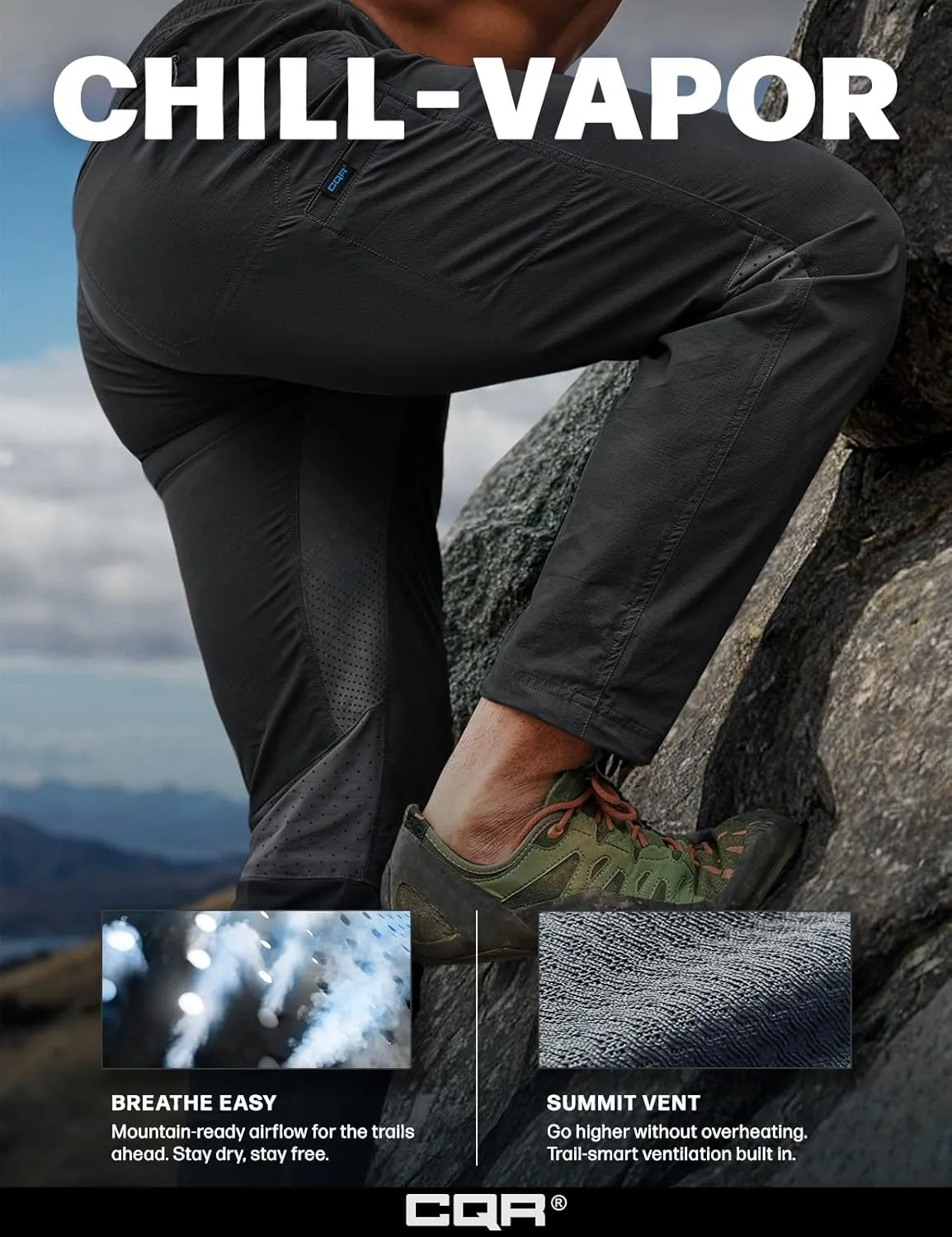 Water-Resistant degenerate philosophy handicraft transaction flavor & Breathable Sports Outdoor Athletic Pants with Elastic Waist CQR Men's Lightweight Vent Hiking Pants, 