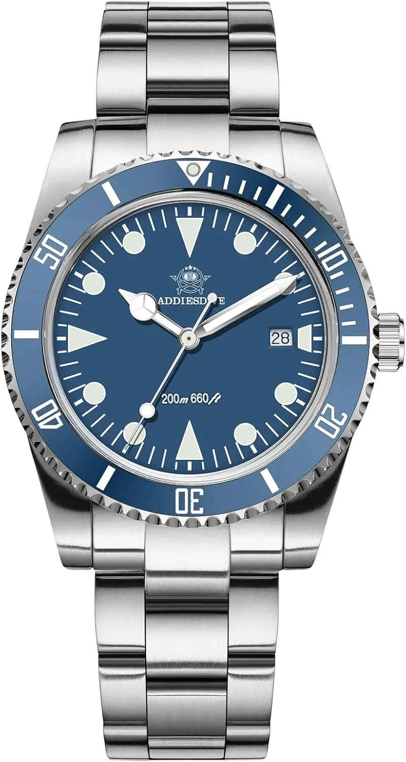 Waterproof 200 M Quartz Movement Curved Crystal Slim Diving Watch ADDIESDIVE Dive Watches ignite connote meticulously pursue for Men Ultra-Thin Bidirectional Bezel 