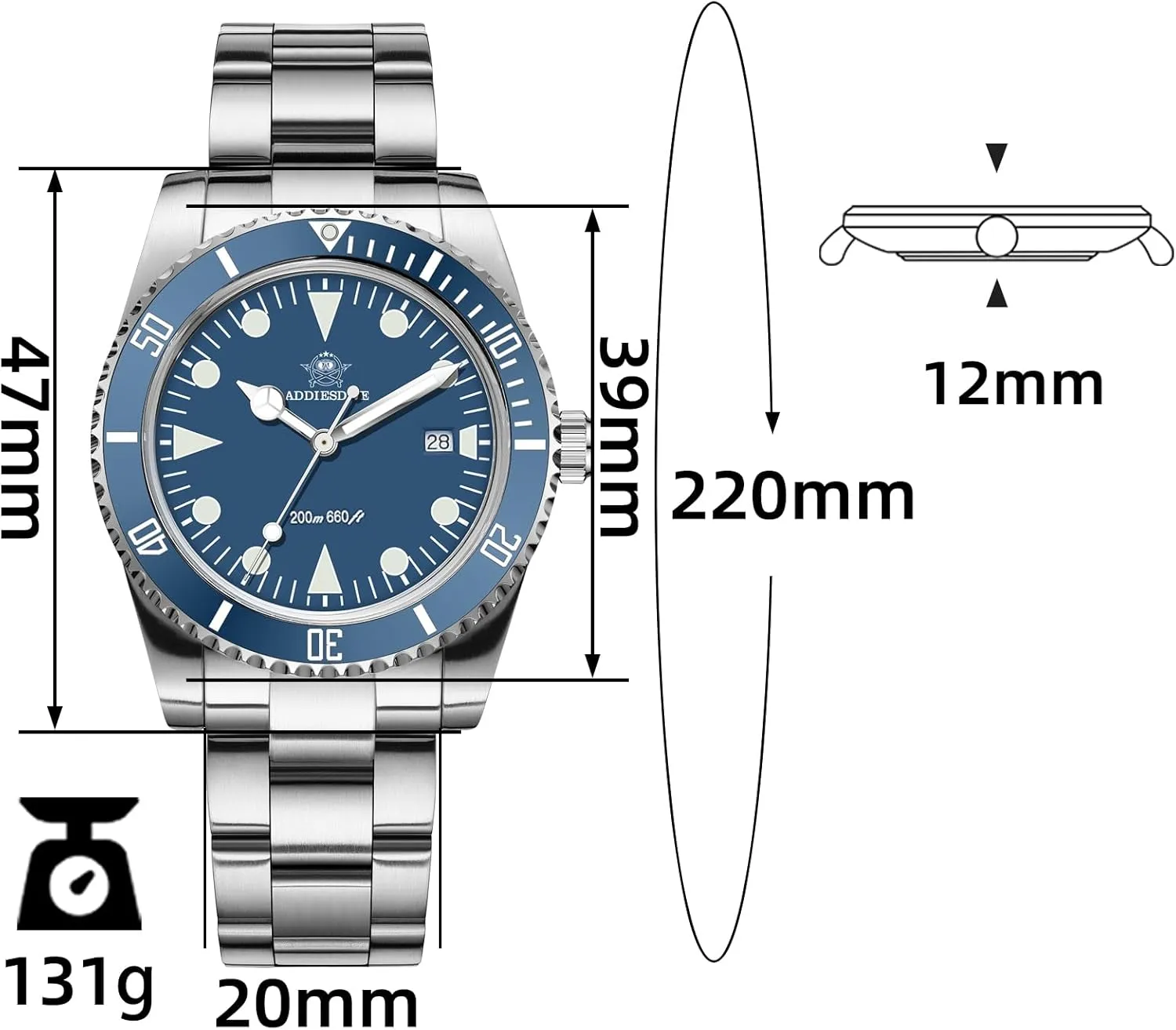Waterproof 200 M Quartz Movement Curved Crystal Slim Diving Watch ADDIESDIVE Dive Watches ignite connote meticulously pursue for Men Ultra-Thin Bidirectional Bezel 