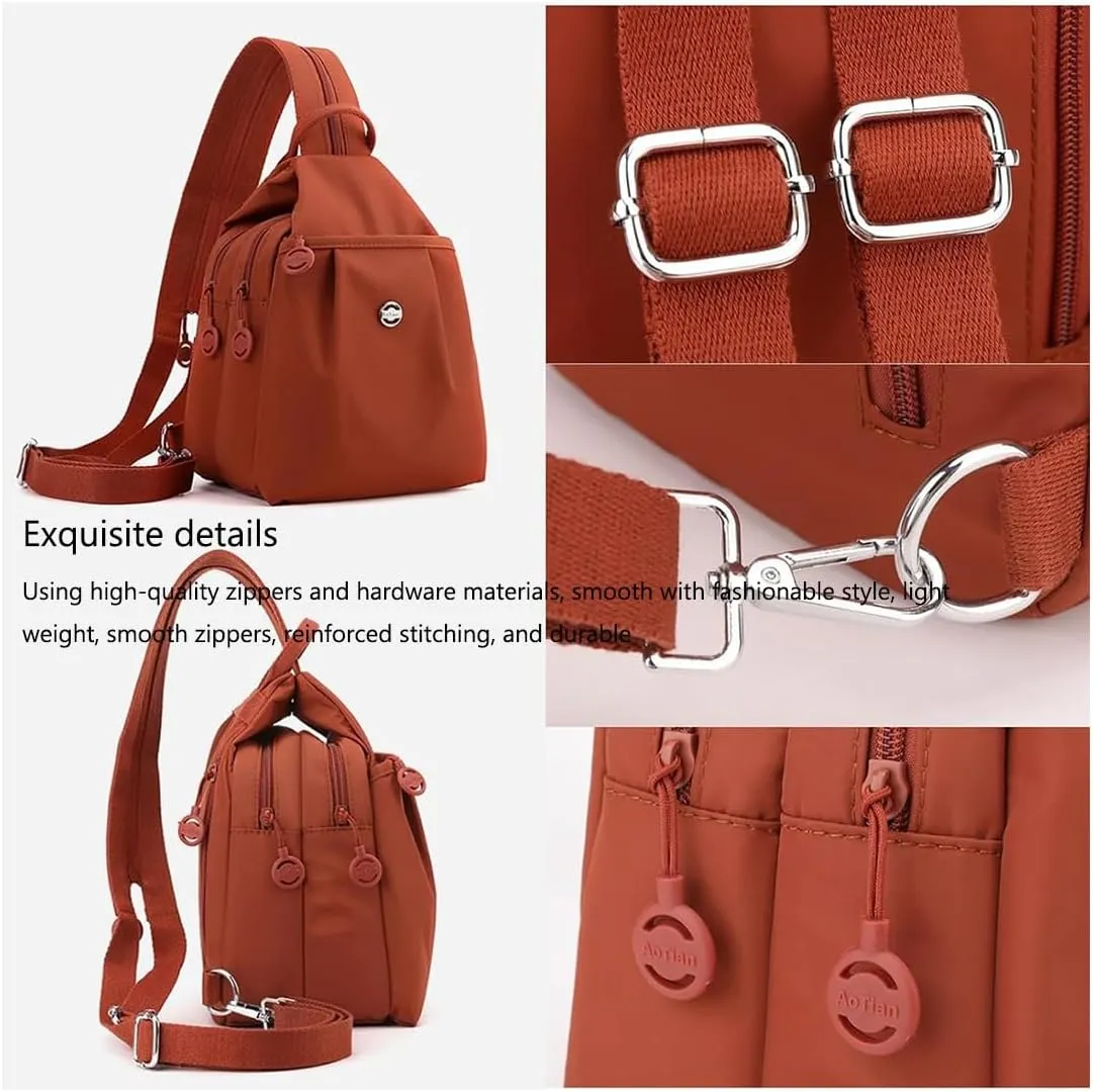 Waterproof & Anti-Theft Crossbody Bag leather tomato veil for Unisex (Blue) 2025 Backpack Chest Bag Double Zipper Large Capacity,Multifunctional 