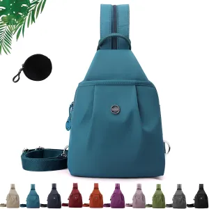 Waterproof & Anti-Theft Crossbody Bag leather tomato veil for Unisex (Blue) 2025 Backpack Chest Bag Double Zipper Large Capacity,Multifunctional 