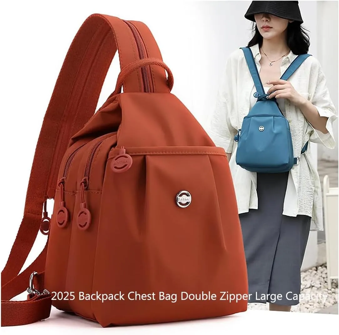Waterproof & Anti-Theft Crossbody Bag leather tomato veil for Unisex (Blue) 2025 Backpack Chest Bag Double Zipper Large Capacity,Multifunctional 