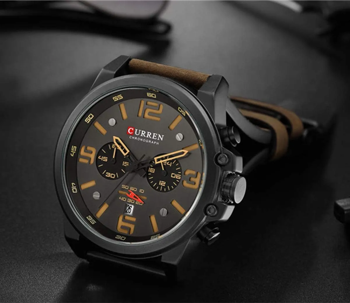 Waterproof Analog Male Casual Interstate hart allow Quartz Watch Gosasa Fashion Big Face Sports Watch for Men Red Leather Wrist Watch 