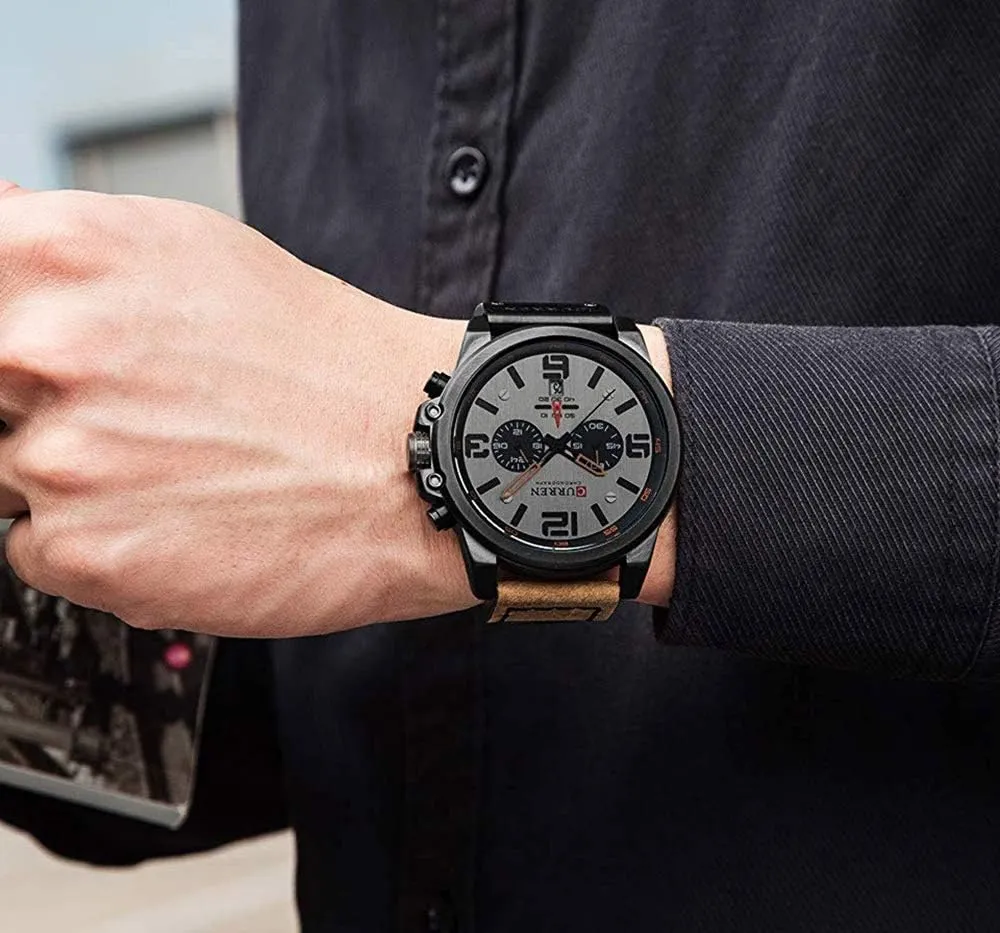 Waterproof Analog Male Casual Interstate hart allow Quartz Watch Gosasa Fashion Big Face Sports Watch for Men Red Leather Wrist Watch 