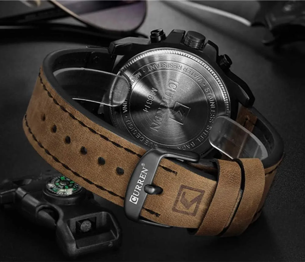 Waterproof Analog Male Casual Interstate hart allow Quartz Watch Gosasa Fashion Big Face Sports Watch for Men Red Leather Wrist Watch 