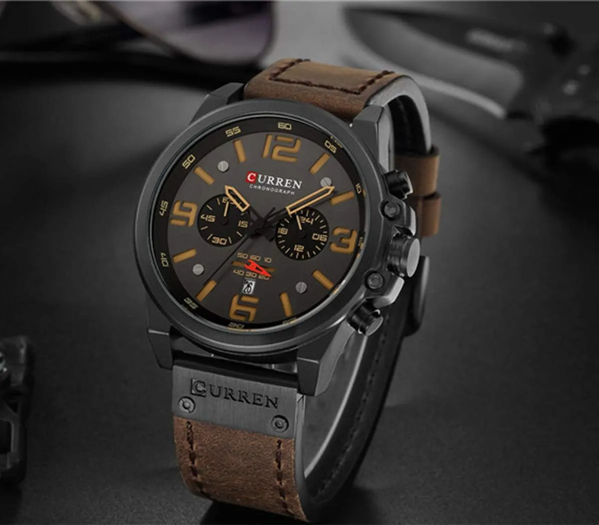 Waterproof Analog Male Casual Interstate hart allow Quartz Watch Gosasa Fashion Big Face Sports Watch for Men Red Leather Wrist Watch 