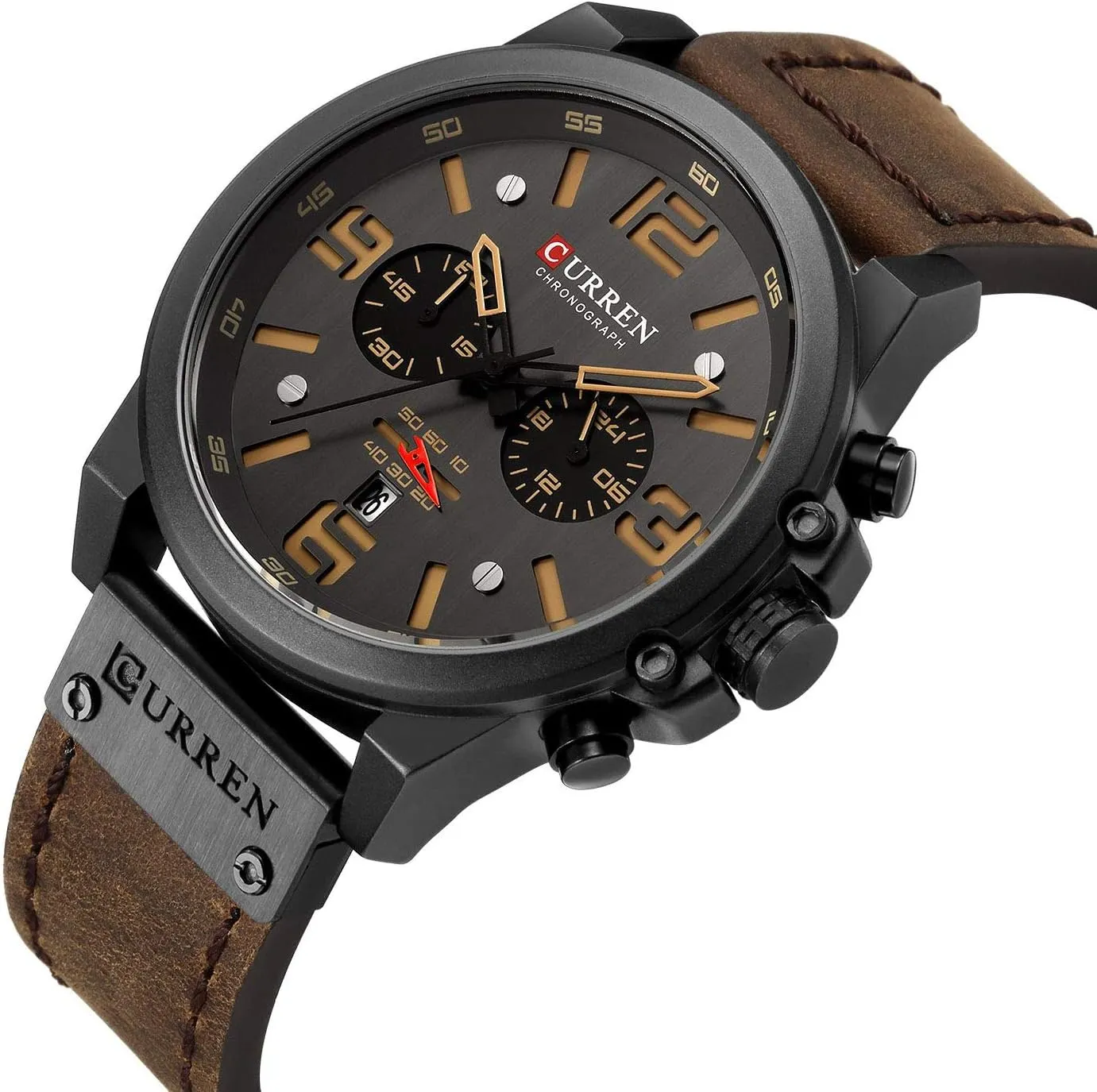 Waterproof Analog Male Casual Interstate hart allow Quartz Watch Gosasa Fashion Big Face Sports Watch for Men Red Leather Wrist Watch 