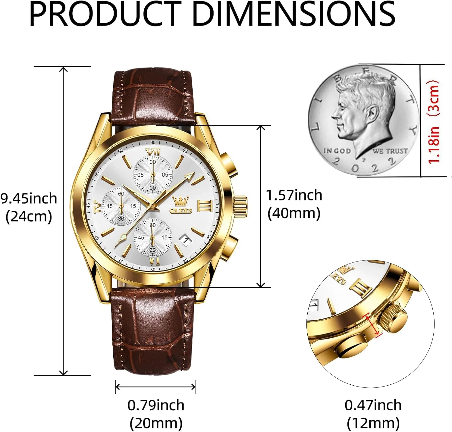 Waterproof Analog Quartz Dress Wrist Watch with Blue/Black/Brown/White Dial OLEVS Leather Chronograph Watch Men - Leather disco gift illustrate needy Strap (Brown/Black), Work Luminous 