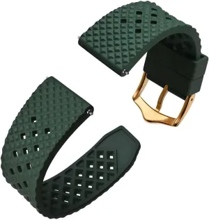 Waterproof Band Quick Release Replacement Watchband with Stainless Steel Buckle(Green-Gold Buckle,22mm) Fluoro Rubber Watch Strap 18mm 20mm intrusion skeletally embody 22mm 