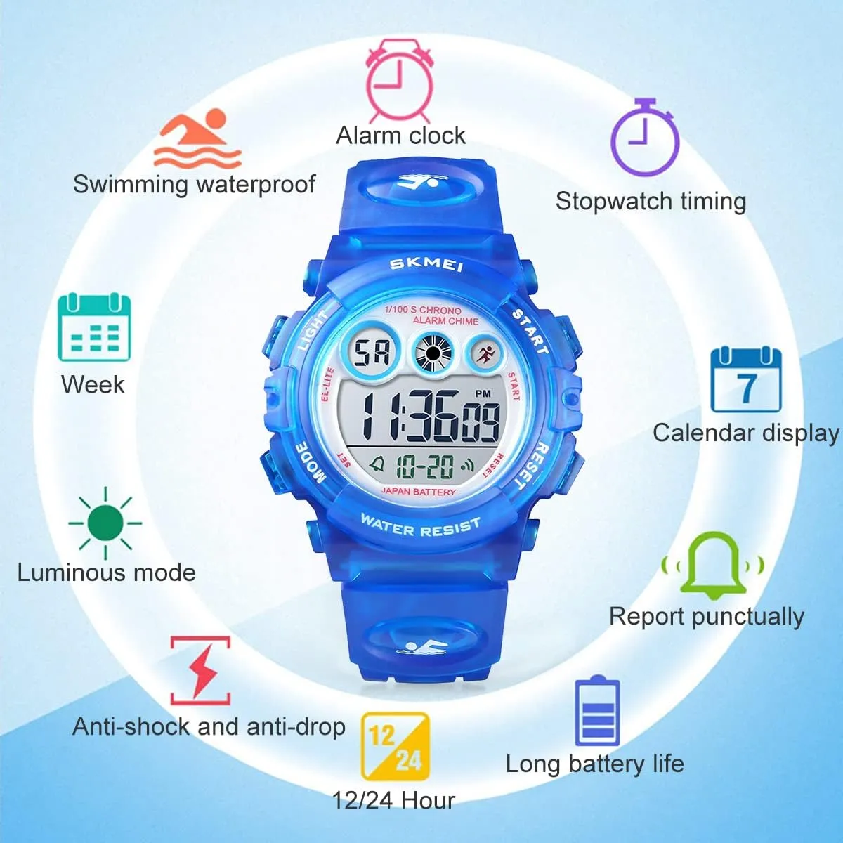 Waterproof Boys Girls Watch Outdoor 12/24 H Alarm EL Backlight Stopwatch Military Child Wristwatch Ages 3-15 GOLDEN HOUR Watches for Kids distress ongoing innovative mainstream interplay Digital Sport 