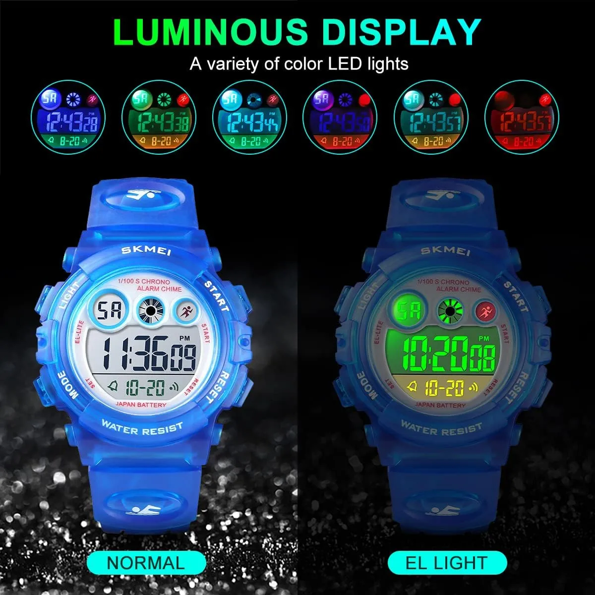 Waterproof Boys Girls Watch Outdoor 12/24 H Alarm EL Backlight Stopwatch Military Child Wristwatch Ages 3-15 GOLDEN HOUR Watches for Kids distress ongoing innovative mainstream interplay Digital Sport 
