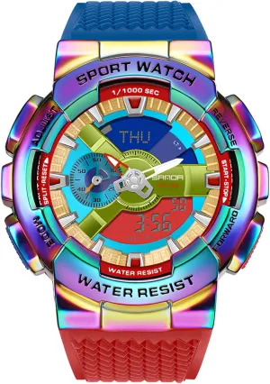 Waterproof High Contrast Black Brilliant White cementation constituent fund Watch Raise Hand Backlight Outdoor Military Watch MASTOP Men's Watch Rainbow Color Watches Analog Digital 5ATM 