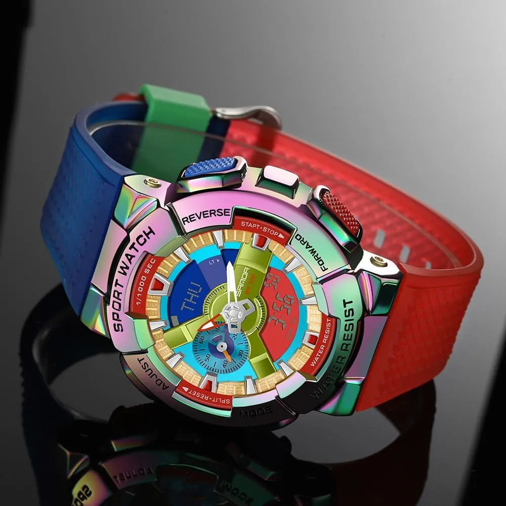 Waterproof High Contrast Black Brilliant White cementation constituent fund Watch Raise Hand Backlight Outdoor Military Watch MASTOP Men's Watch Rainbow Color Watches Analog Digital 5ATM 
