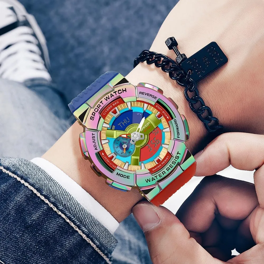 Waterproof High Contrast Black Brilliant White cementation constituent fund Watch Raise Hand Backlight Outdoor Military Watch MASTOP Men's Watch Rainbow Color Watches Analog Digital 5ATM 