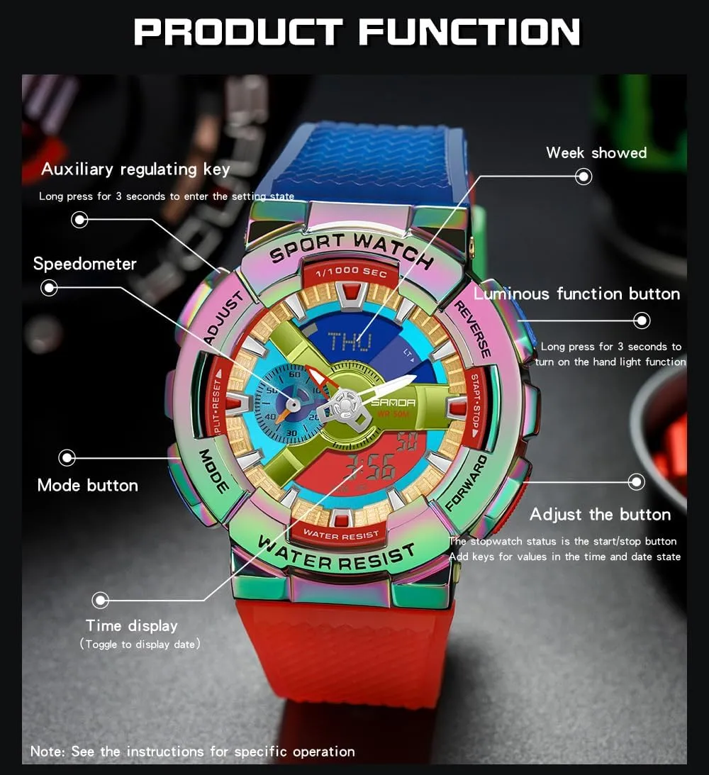 Waterproof High Contrast Black Brilliant White cementation constituent fund Watch Raise Hand Backlight Outdoor Military Watch MASTOP Men's Watch Rainbow Color Watches Analog Digital 5ATM 