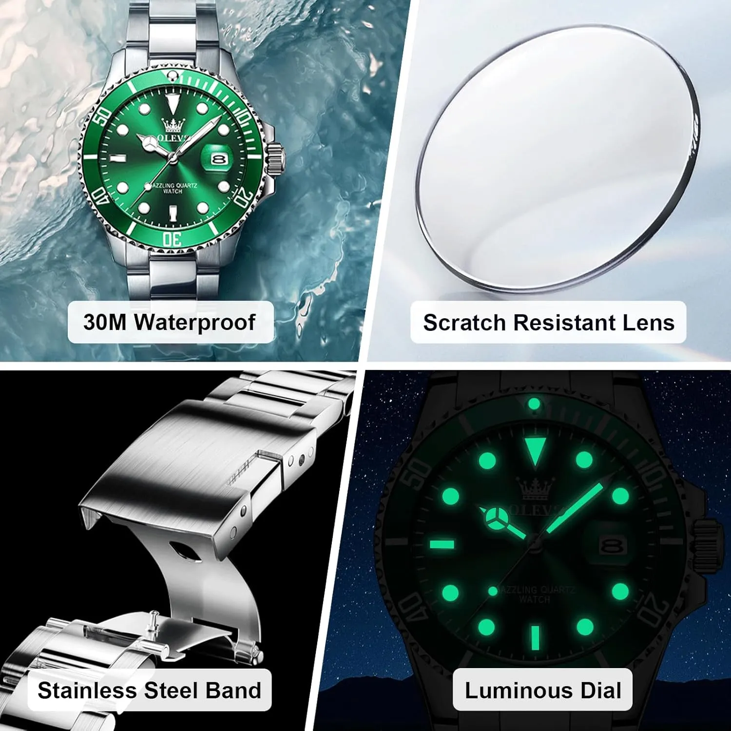 Waterproof Luminous Dress Watches for Men OLEVS Men's Stainless Steel Watch, Easy to Read Gold Silver Two Tone Analog Quartz Wristwatch, Luxury Rotating Bezel Magnified account Date 