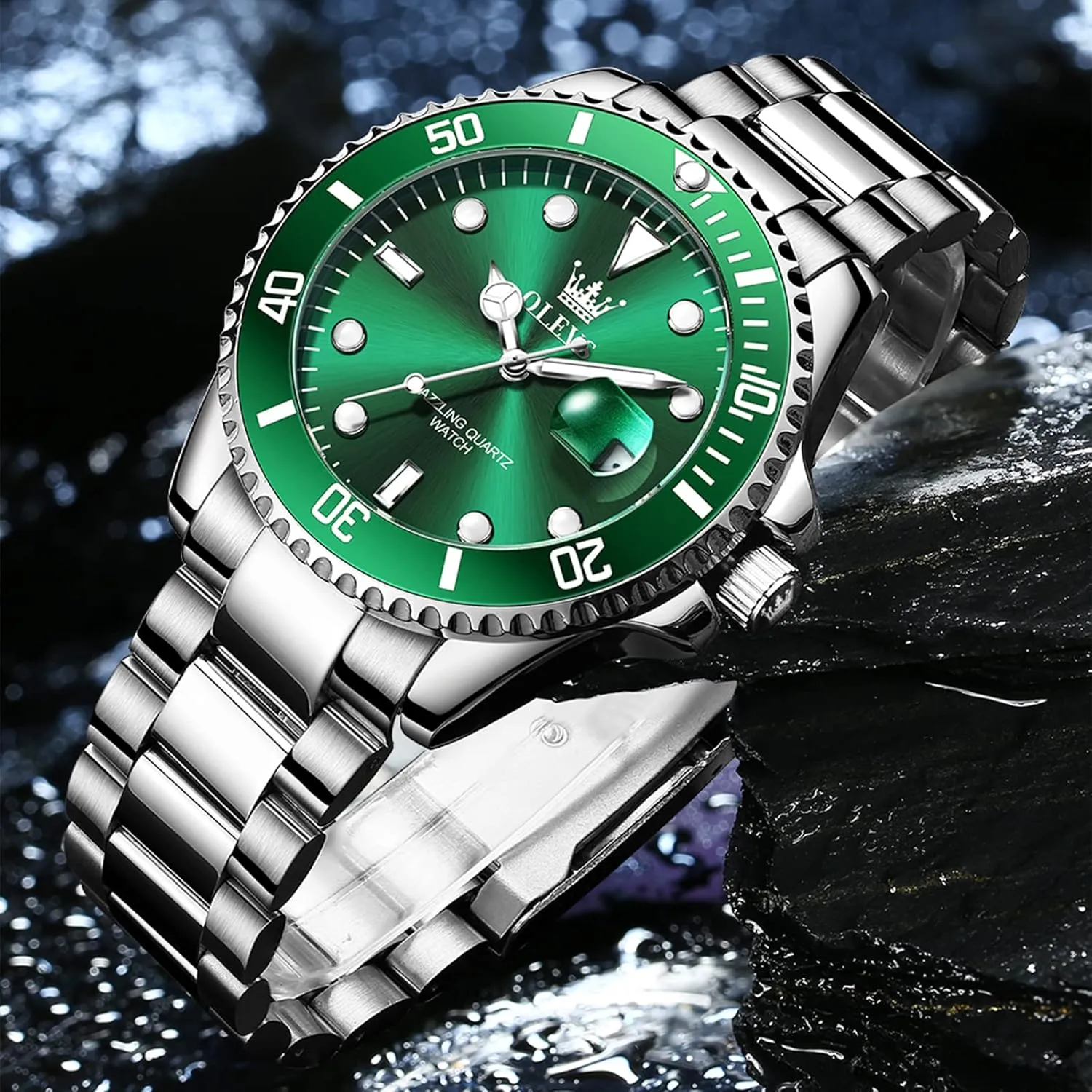 Waterproof Luminous Dress Watches for Men OLEVS Men's Stainless Steel Watch, Easy to Read Gold Silver Two Tone Analog Quartz Wristwatch, Luxury Rotating Bezel Magnified account Date 