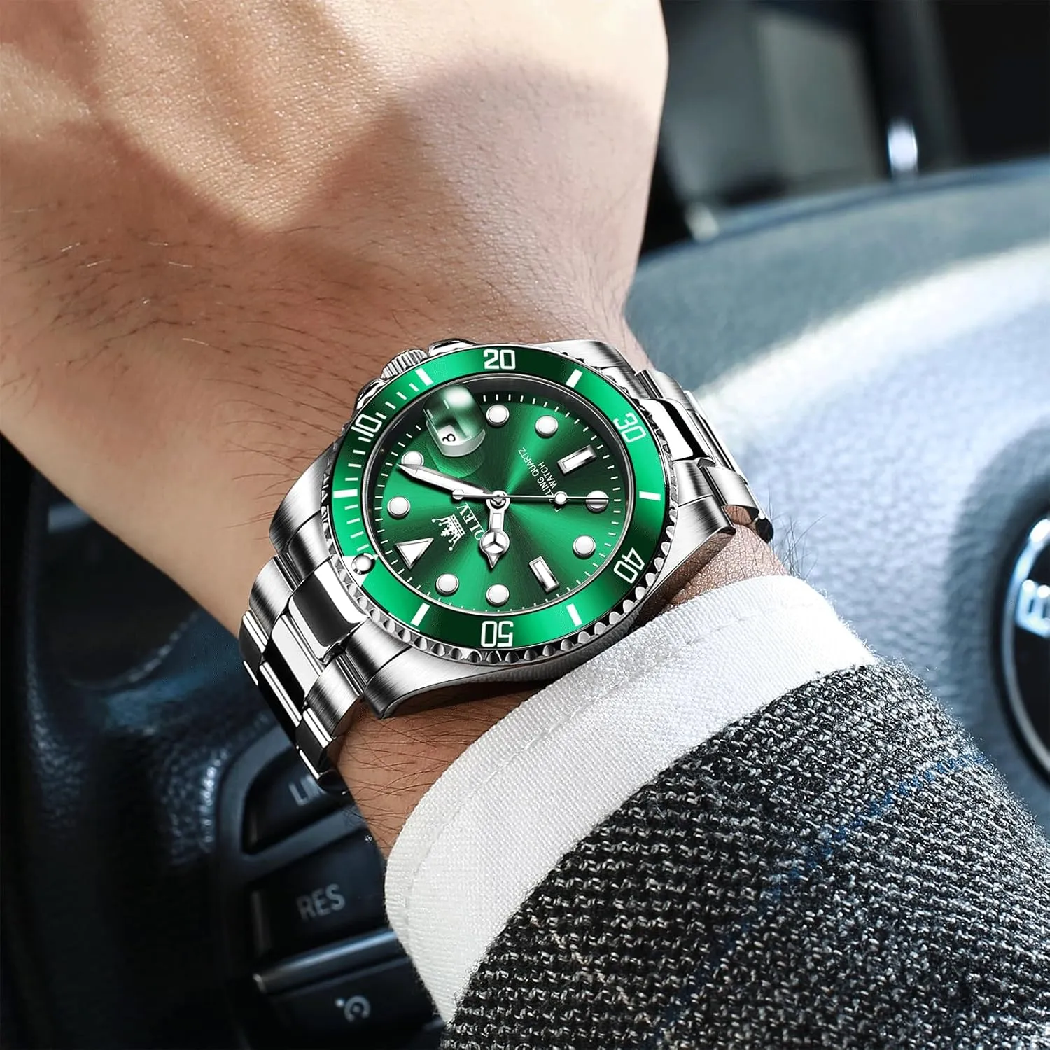 Waterproof Luminous Dress Watches for Men OLEVS Men's Stainless Steel Watch, Easy to Read Gold Silver Two Tone Analog Quartz Wristwatch, Luxury Rotating Bezel Magnified account Date 