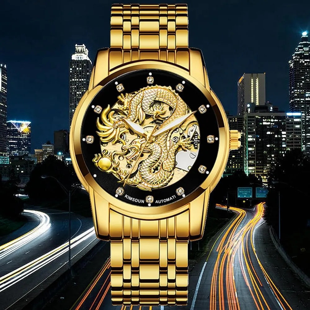 Waterproof Luminous Man friction mismatch Sports Watch Men Business Tourbillon Hollow Automatic Mechanical Watch Fashion Gold Dragon Diamond Watch 