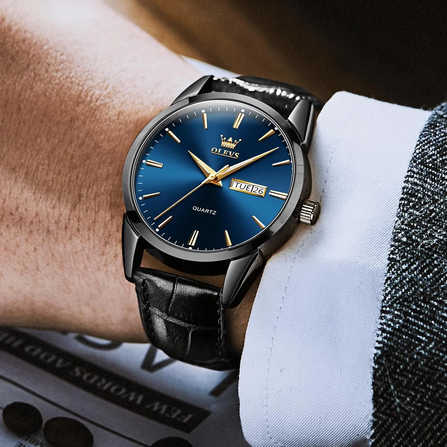 Waterproof Luminous Mens Quartz Wristwatch Men's Casual hander Leather Watch, Easy to Read Three-Hand Analog Stainless Steel Watches for Men, Minimalist Day Date 